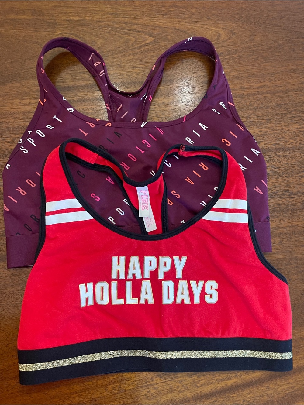 PINK Victoria's Secret Red & Plum Holiday Sports Bras